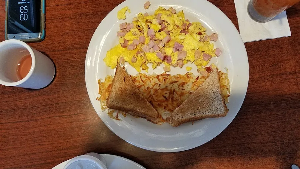 Diced Ham Scrambled Eggs Hashbrowns Toast
